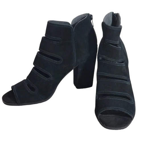 Seychelles‎ Lagoon Black Suede Cutout Ankle Boots Block Heels - Picture 3 of 16